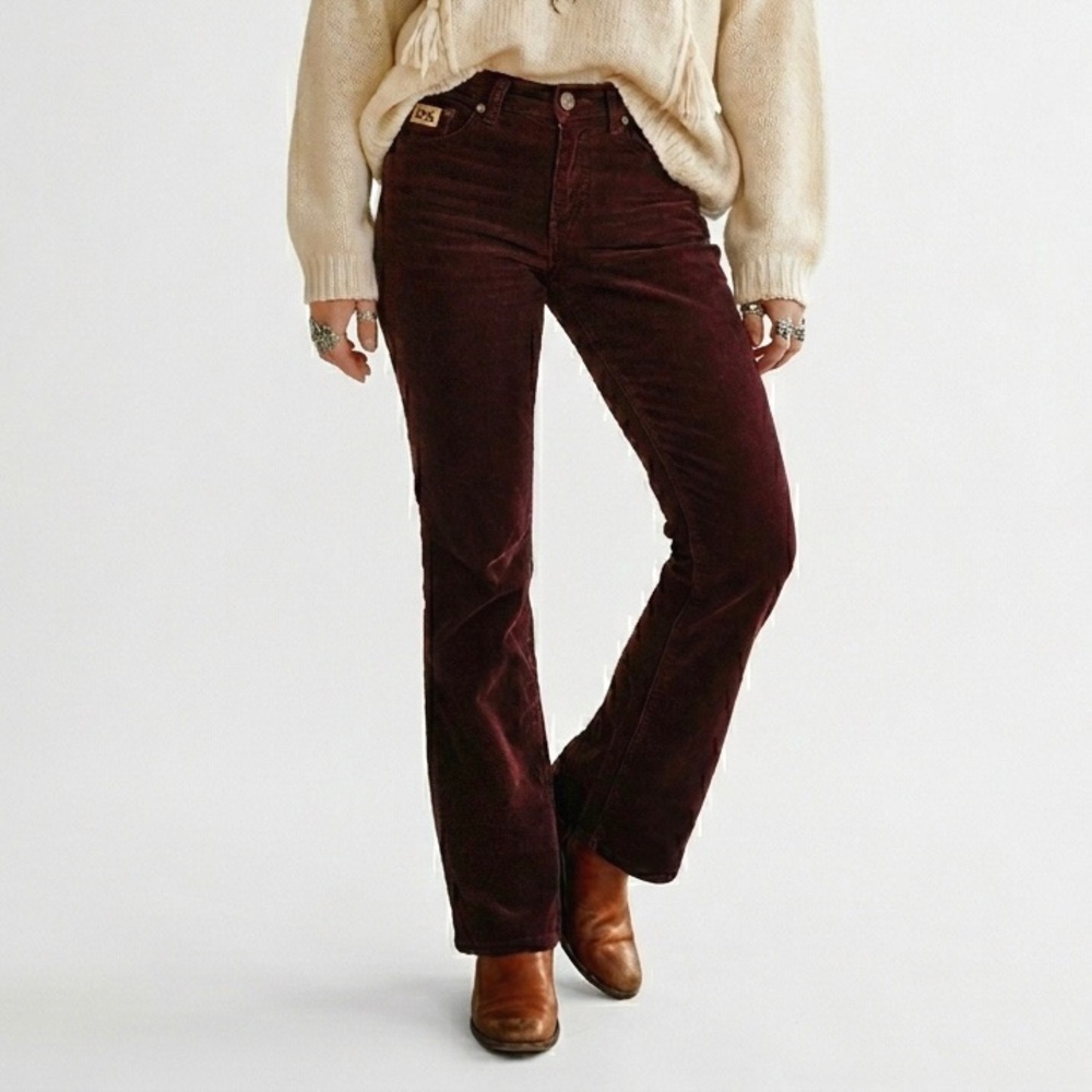 LOIS JEANS Wine Corduroy Flare Pant High Waist Retro 70s Boho Chic APX Medium